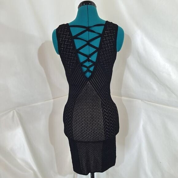 Guess Delilah Pointelle Knit Bodycon Black Dress with Strappy Back - Size Medium - Picture 5 of 10